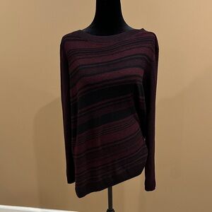 Asymmetrical Striped Burgundy and Black Sweater